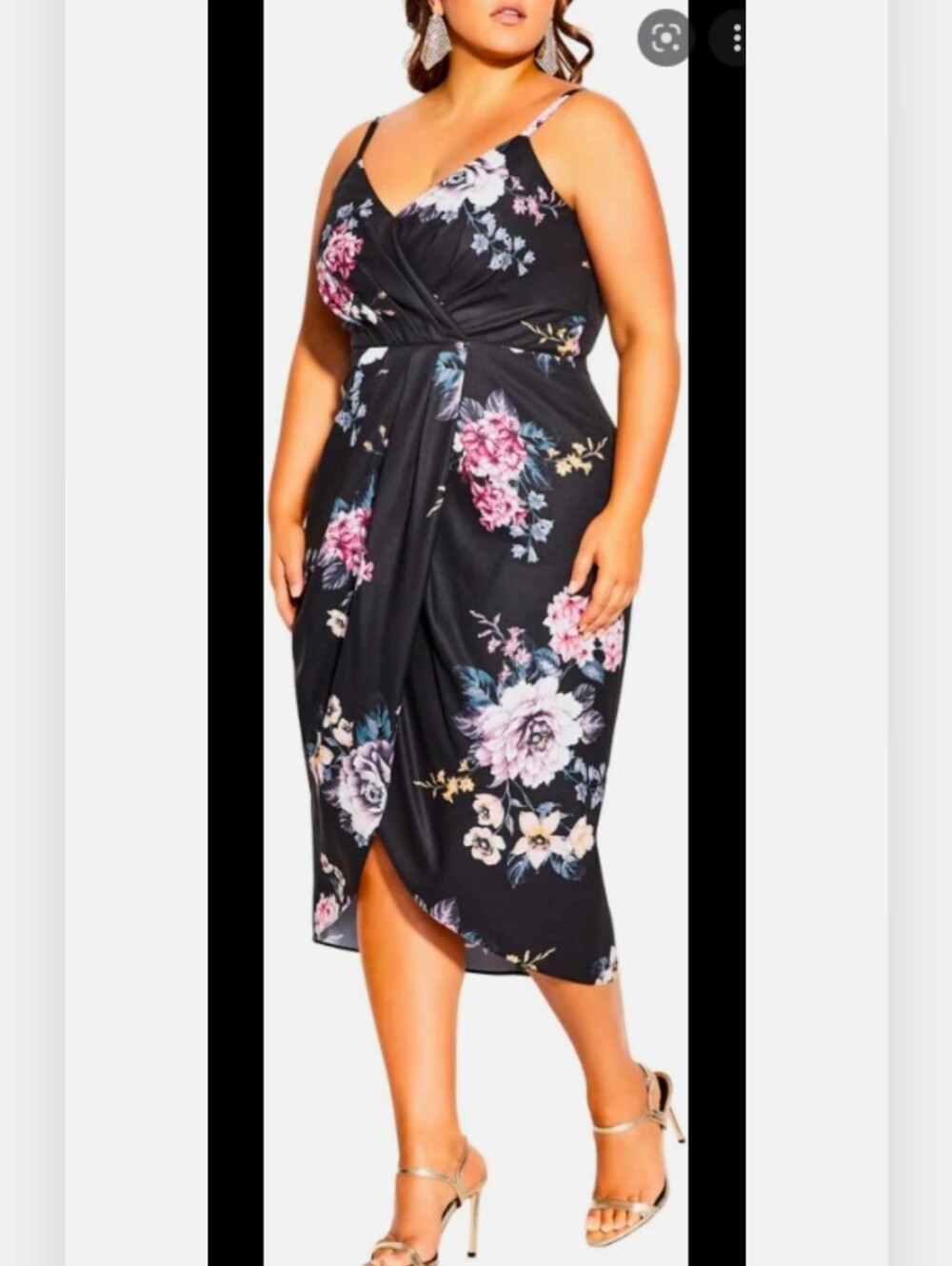 NWT City Chic Floral Twist-Front Midi Dress Lined W/ Smocked Stretch Panels 22